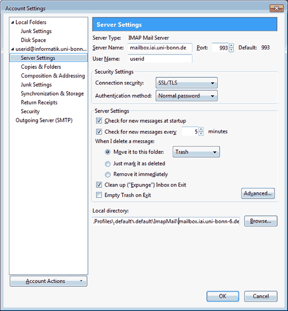 Thunderbird31 Server Settings