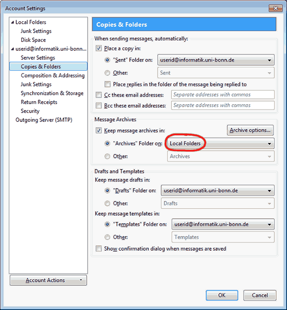 Thunderbird12 Copies and Folders Settings